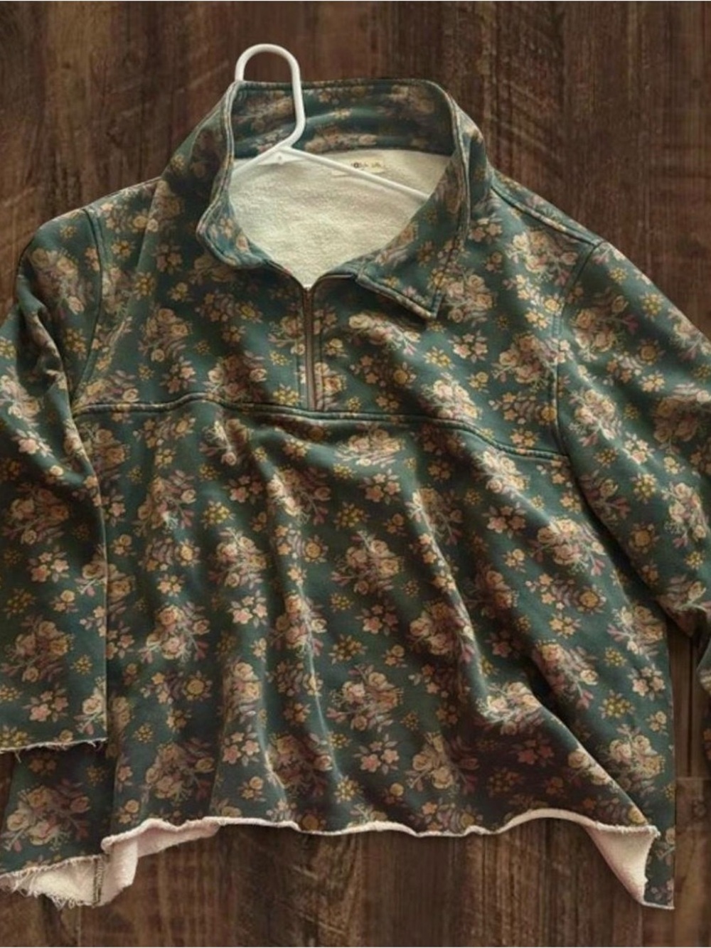 NATURAL LIFE Green Floral Half-Zip Pullover Sweatshirt